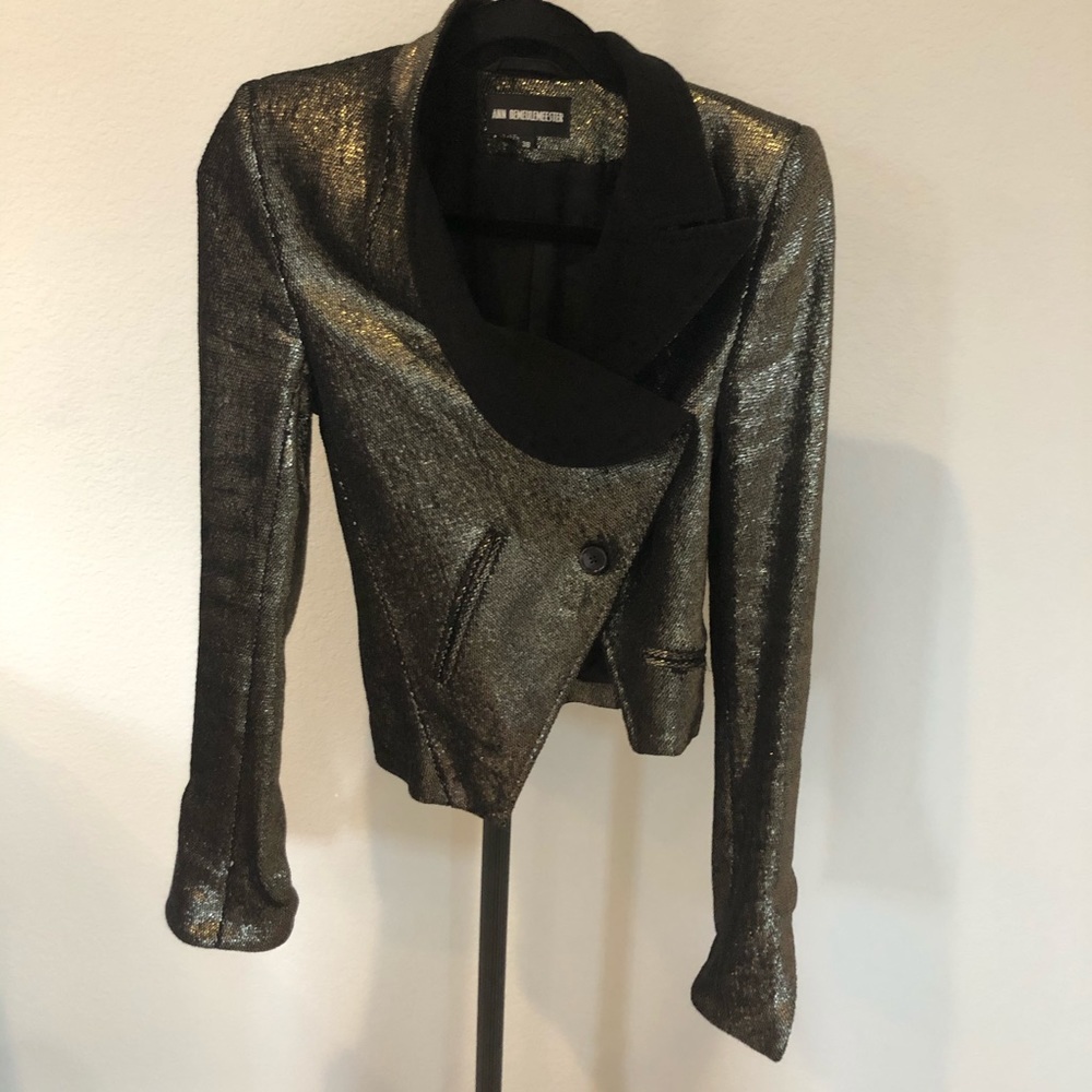 ANN DEMEULEMEESTER Gold Lame Asymmetrical Blazer - Picture 2 of 7